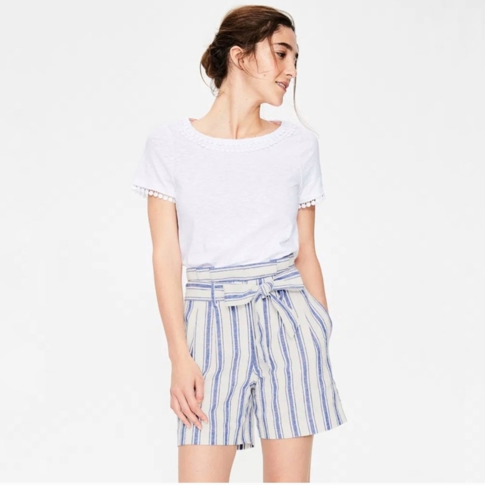 Boden St. Ives Paper Bag Blue & White Striped Linen Shorts - Picture 3 of 6